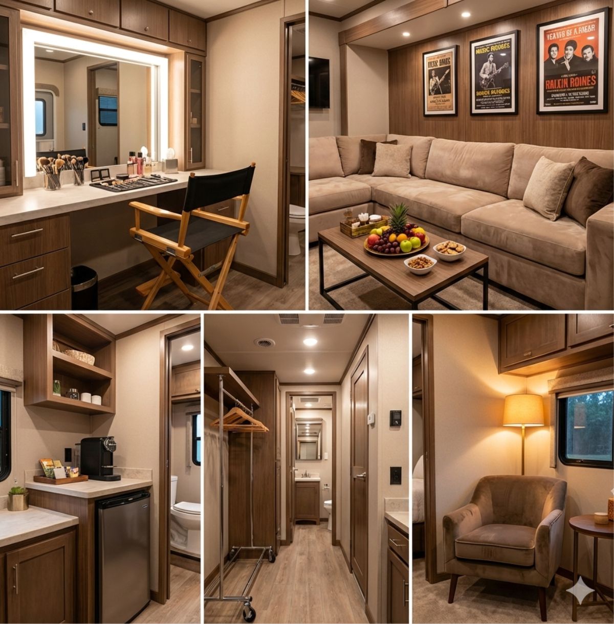 Interior de trailer camarim com espelho iluminado