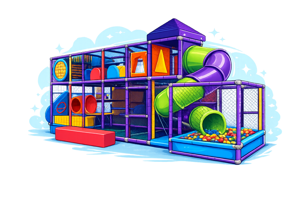 nterior de Carreta Playground com piscina de bolinhas
